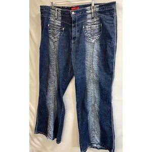 Goddess Trend Jeans Womens 24 Blue White Denim Ramie Stretch Wide Leg Casual